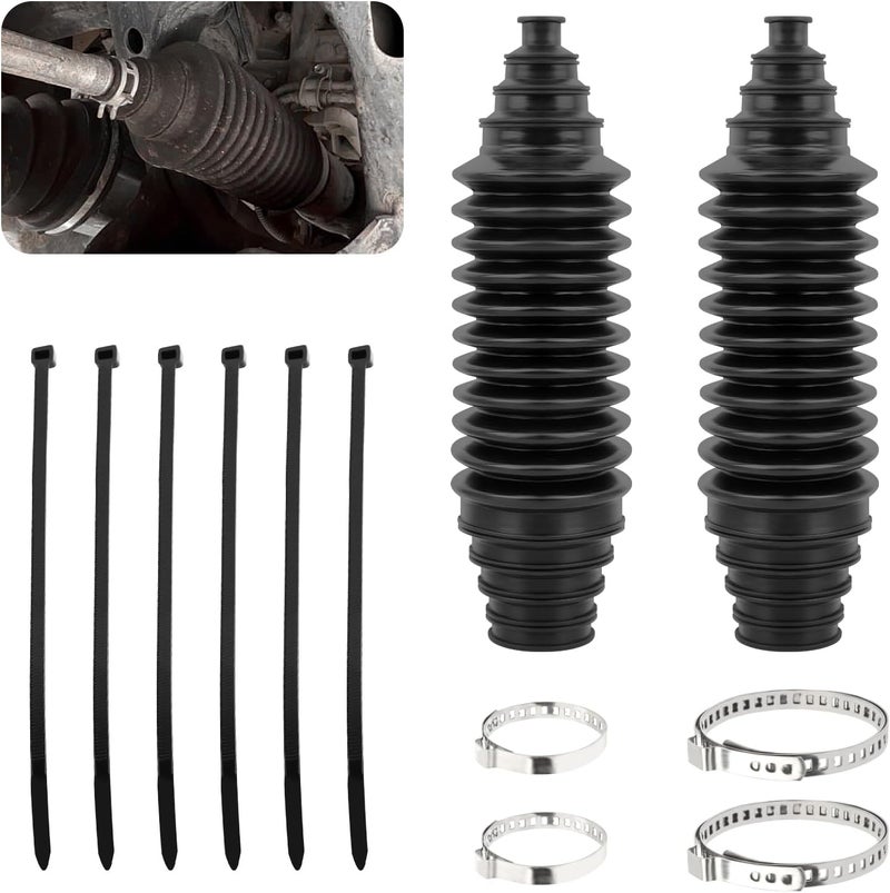 Figpade 2PCS Inner Tie Rod Boot Kit,Multi-Size Adjutable Rack and Pinion Boot Kit with Pinion Bellow Cable Ties & Clamps,Silicone Dust Resistant Steering Rack Boots Kits Car Accessories - Image 1